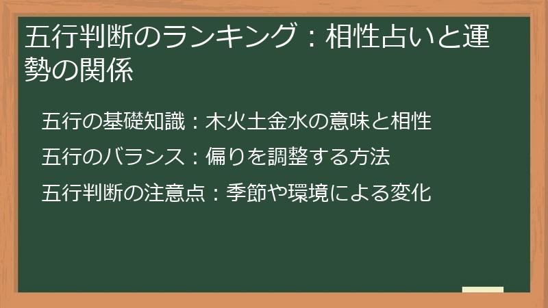 五行判断のランキング:相性占いと運勢の関係