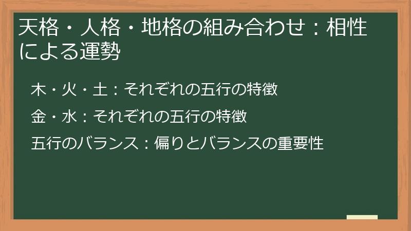 天格・人格・地格の組み合わせ：相性による運勢