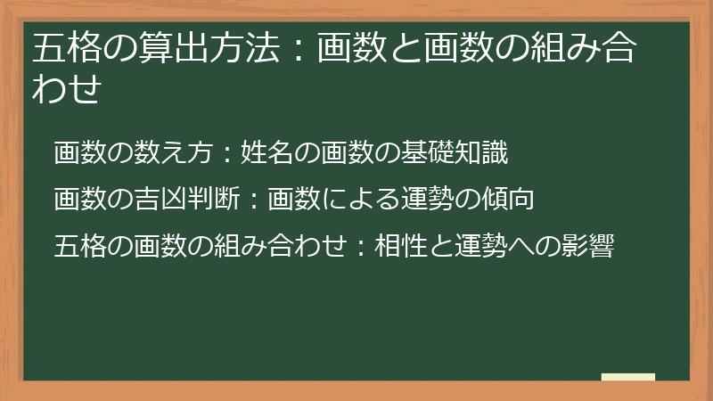 五格の算出方法：画数と画数の組み合わせ