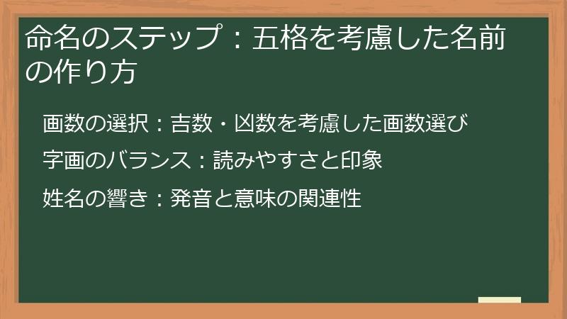 命名のステップ：五格を考慮した名前の作り方