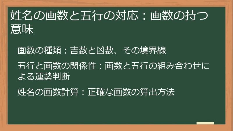姓名の画数と五行の対応：画数の持つ意味