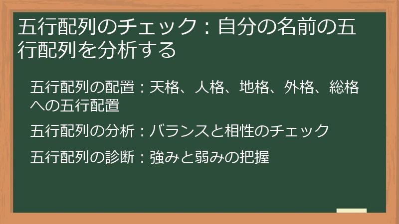 五行配列のチェック：自分の名前の五行配列を分析する