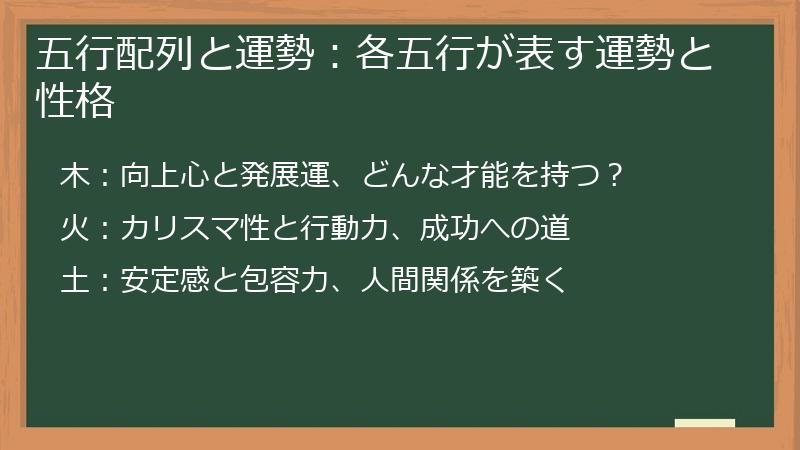 五行配列と運勢：各五行が表す運勢と性格
