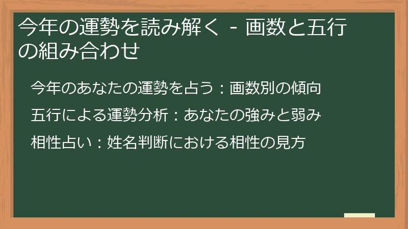 今年の運勢を読み解く - 画数と五行の組み合わせ