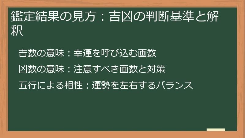 鑑定結果の見方：吉凶の判断基準と解釈