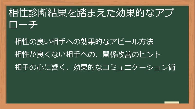 相性診断結果を踏まえた効果的なアプローチ