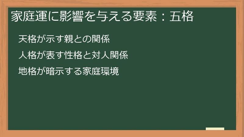 家庭運に影響を与える要素：五格