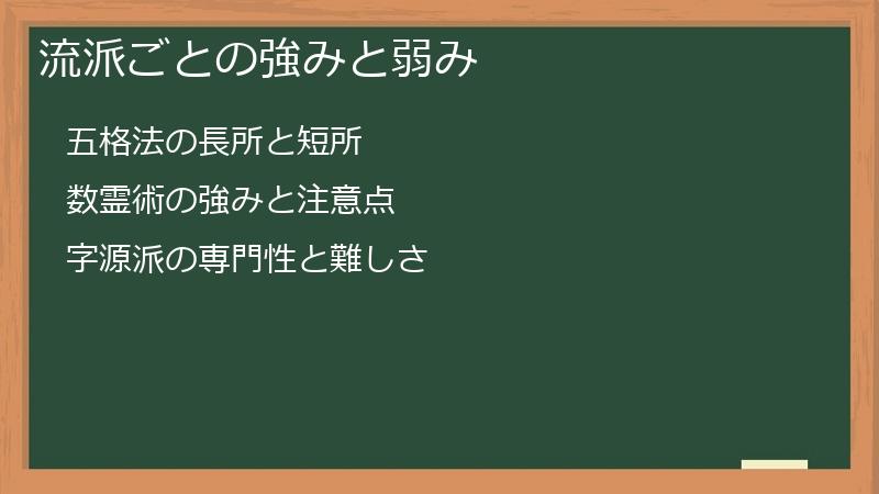 流派ごとの強みと弱み