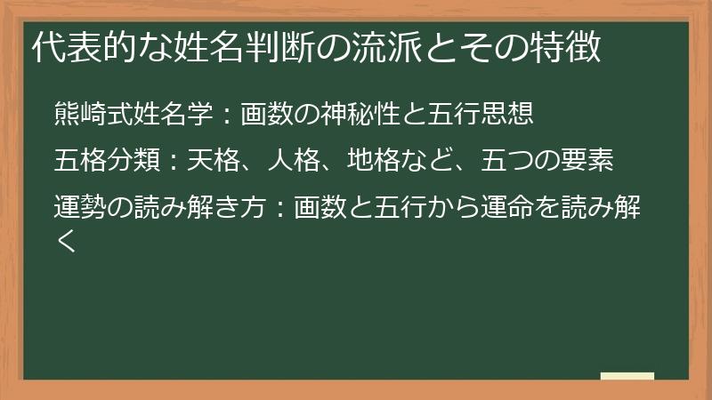 代表的な姓名判断の流派とその特徴