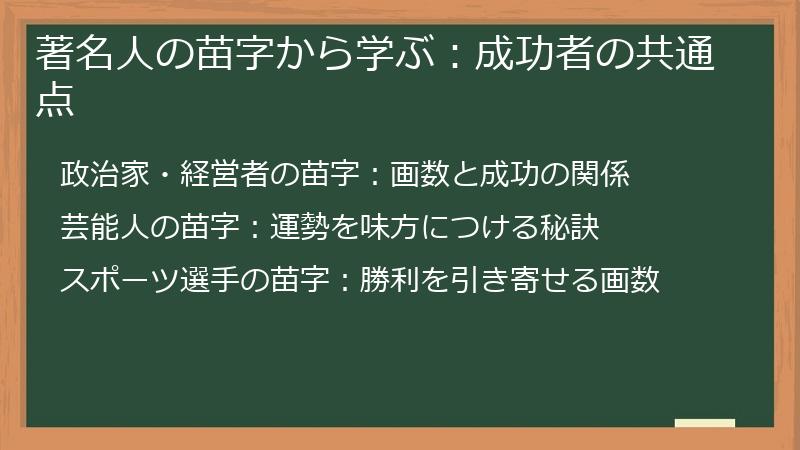 著名人の苗字から学ぶ：成功者の共通点