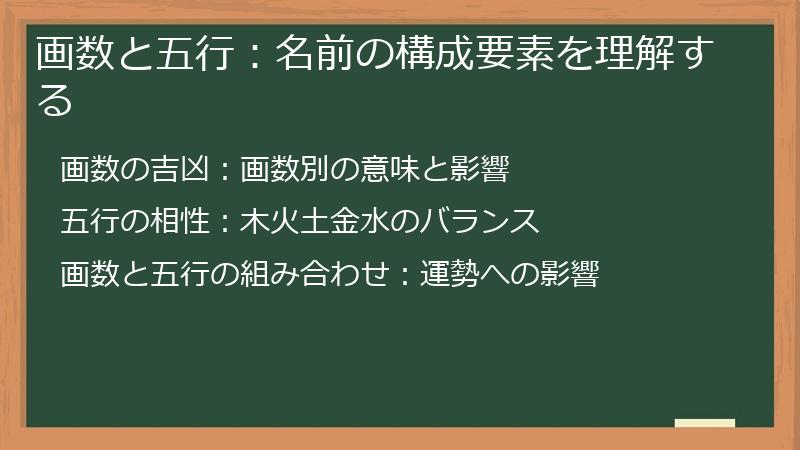 画数と五行：名前の構成要素を理解する
