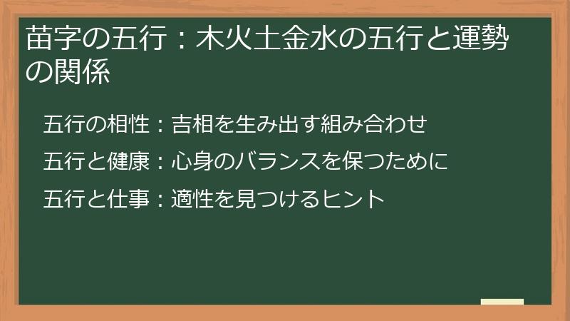 苗字の五行：木火土金水の五行と運勢の関係