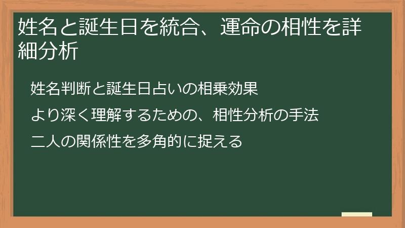 姓名と誕生日を統合、運命の相性を詳細分析