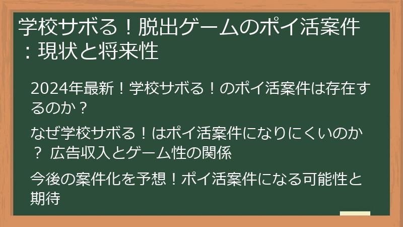 学校サボる！脱出ゲームのポイ活案件：現状と将来性