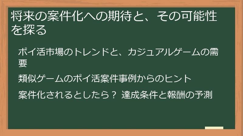 将来の案件化への期待と、その可能性を探る