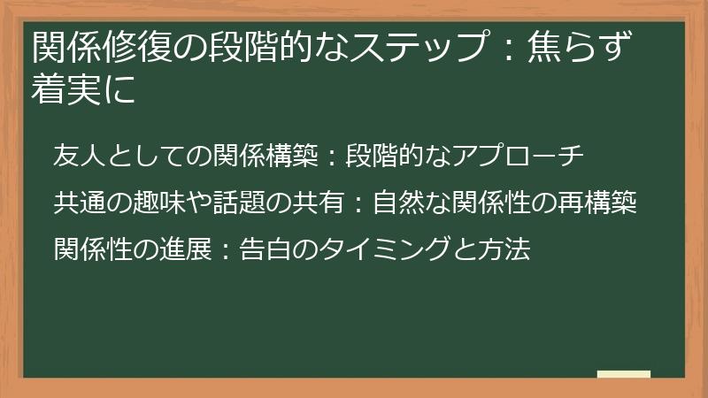 関係修復の段階的なステップ：焦らず着実に