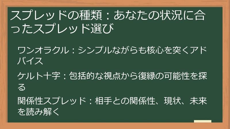 スプレッドの種類：あなたの状況に合ったスプレッド選び
