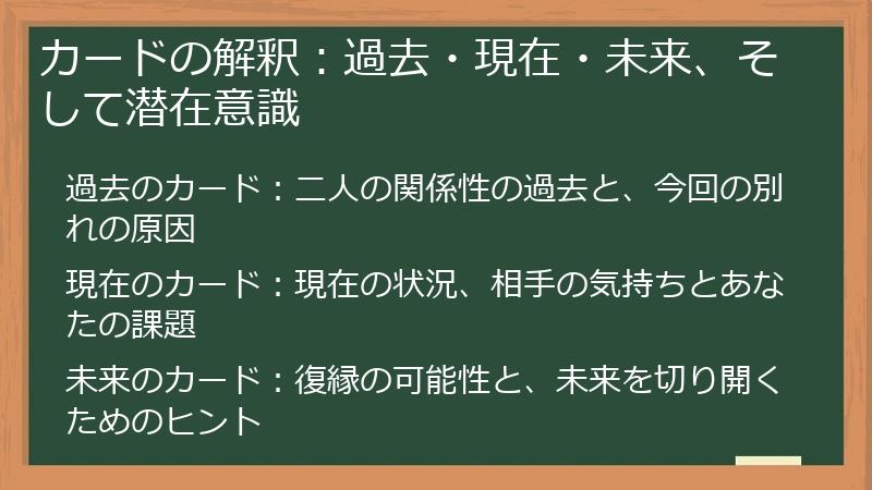 カードの解釈：過去・現在・未来、そして潜在意識