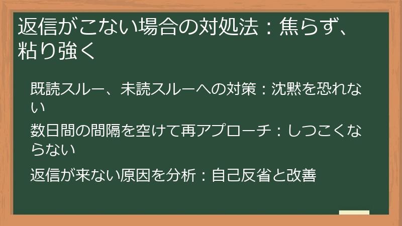 返信がこない場合の対処法：焦らず、粘り強く