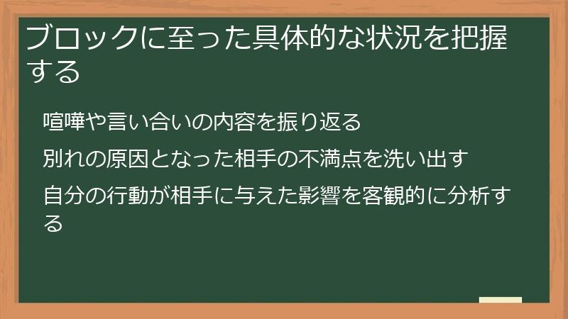 ブロックに至った具体的な状況を把握する