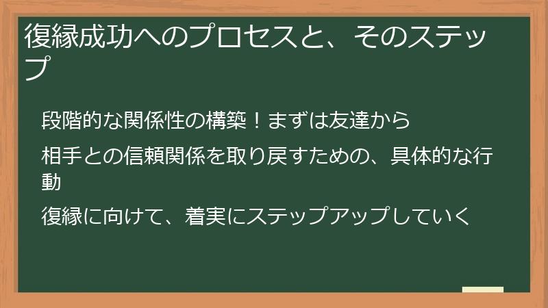 復縁成功へのプロセスと、そのステップ