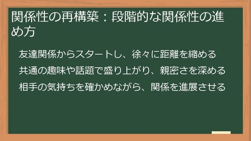 関係性の再構築：段階的な関係性の進め方