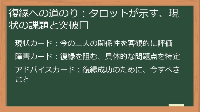 復縁への道のり：タロットが示す、現状の課題と突破口