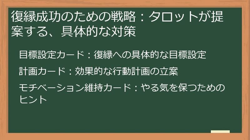 復縁成功のための戦略：タロットが提案する、具体的な対策