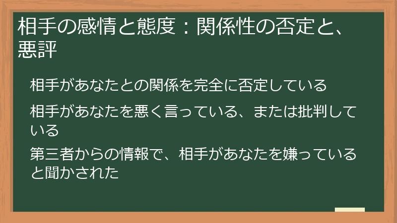 相手の感情と態度：関係性の否定と、悪評