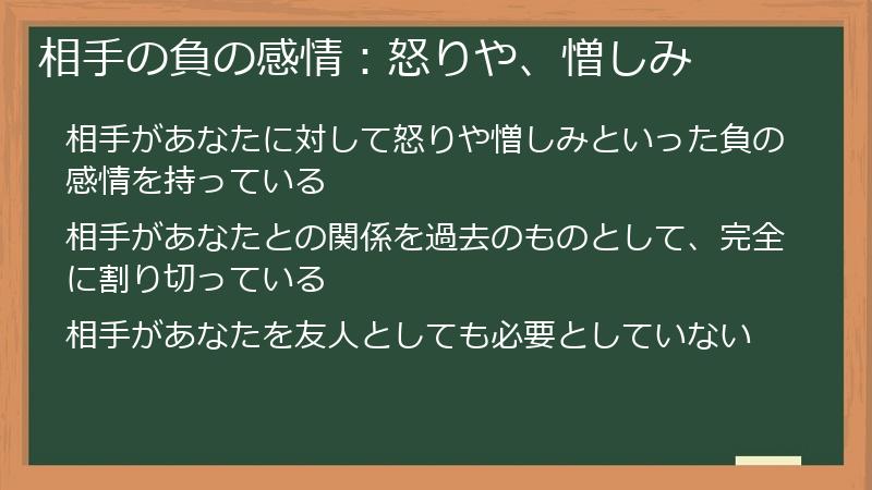 相手の負の感情：怒りや、憎しみ
