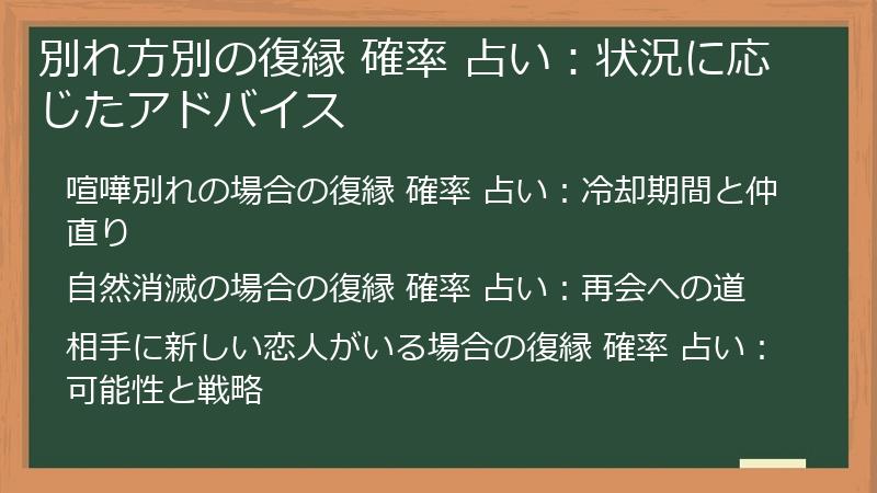 別れ方別の復縁 確率 占い：状況に応じたアドバイス