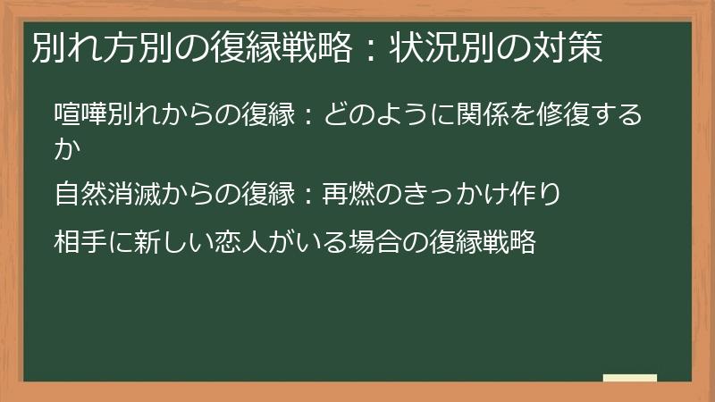 別れ方別の復縁戦略：状況別の対策