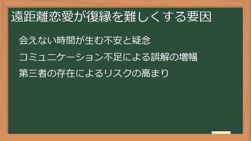 遠距離恋愛が復縁を難しくする要因