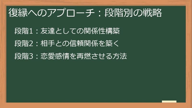 復縁へのアプローチ:段階別の戦略