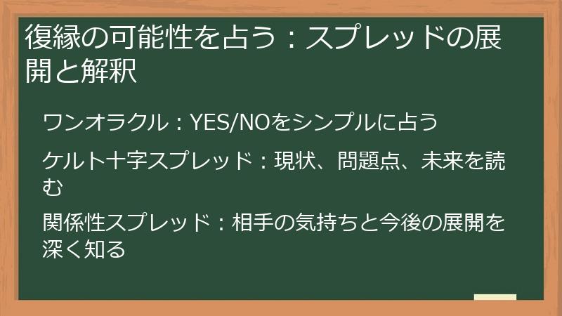 復縁の可能性を占う：スプレッドの展開と解釈