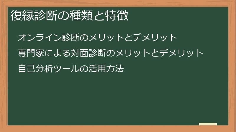 復縁診断の種類と特徴
