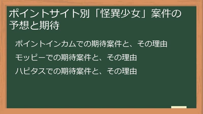 ポイントサイト別「怪異少女」案件の予想と期待