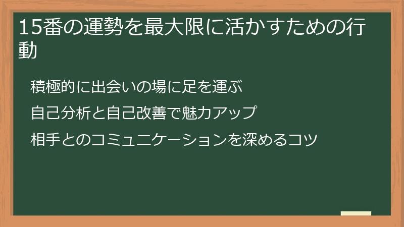 15番の運勢を最大限に活かすための行動