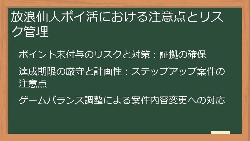 放浪仙人ポイ活における注意点とリスク管理