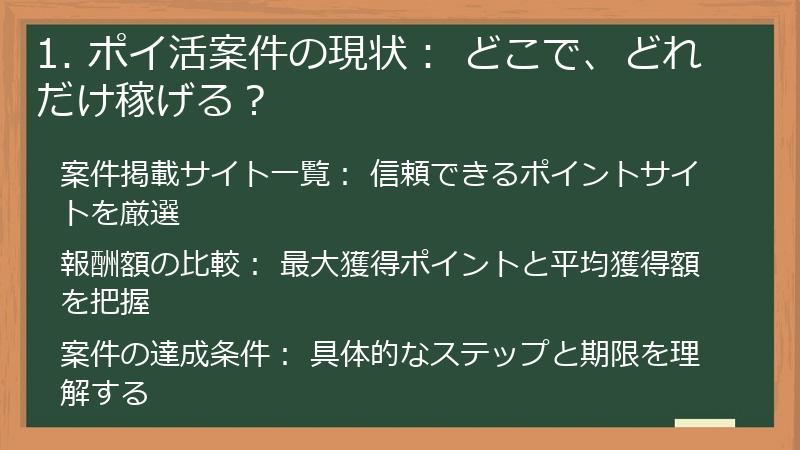 1. ポイ活案件の現状： どこで、どれだけ稼げる？