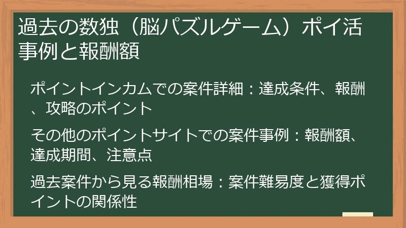 過去の数独（脳パズルゲーム）ポイ活事例と報酬額