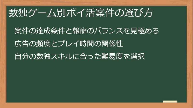 数独ゲーム別ポイ活案件の選び方