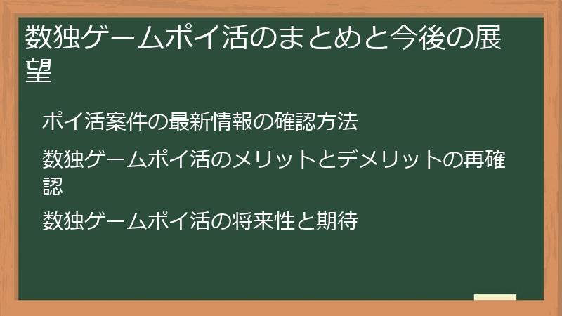 数独ゲームポイ活のまとめと今後の展望