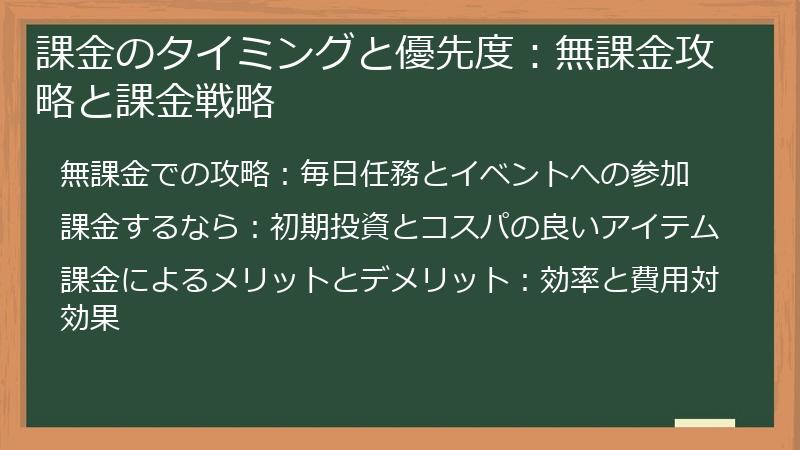 課金のタイミングと優先度：無課金攻略と課金戦略