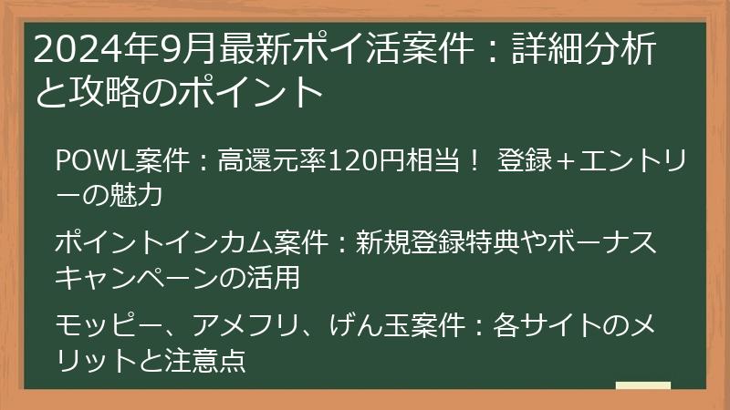 2024年9月最新ポイ活案件：詳細分析と攻略のポイント