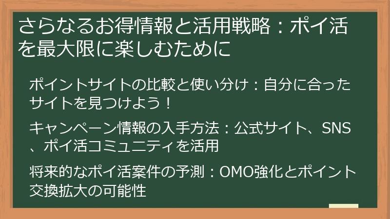 さらなるお得情報と活用戦略：ポイ活を最大限に楽しむために