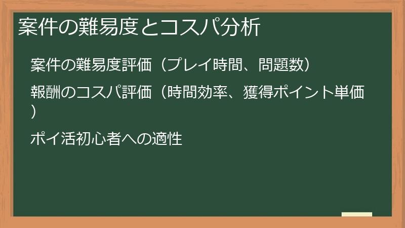 案件の難易度とコスパ分析