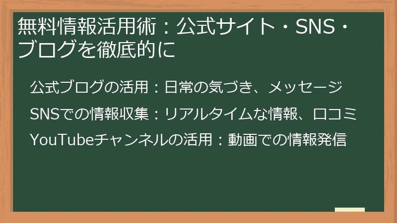 無料情報活用術：公式サイト・SNS・ブログを徹底的に