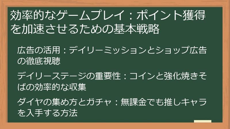 効率的なゲームプレイ：ポイント獲得を加速させるための基本戦略
