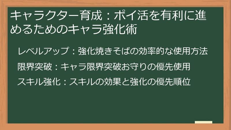 キャラクター育成：ポイ活を有利に進めるためのキャラ強化術